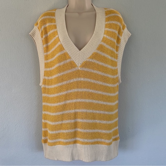 ZARA yellow stripe knit matching sweater vest pants set size small - Picture 2 of 7